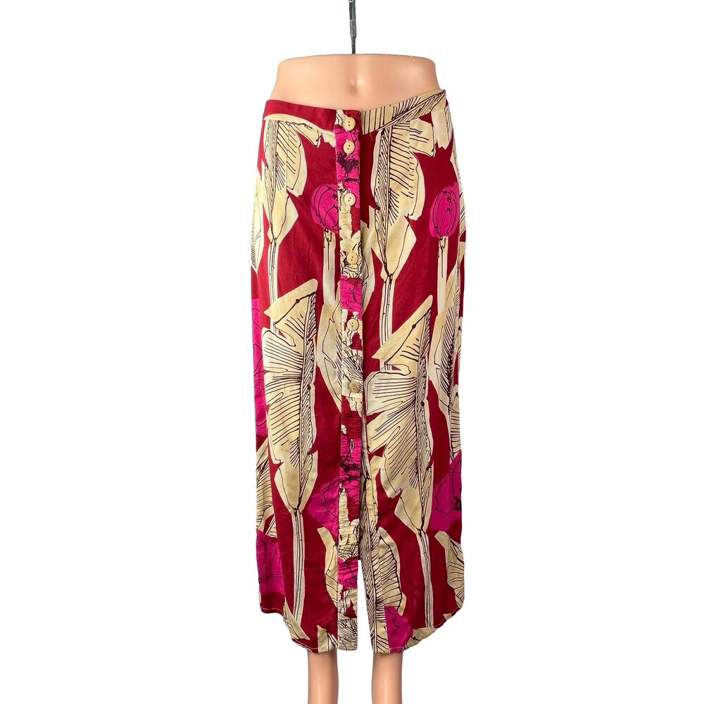 Zara Women's Multicolor Tropical High Rise Button Midi Pencil Straight Skirt S
